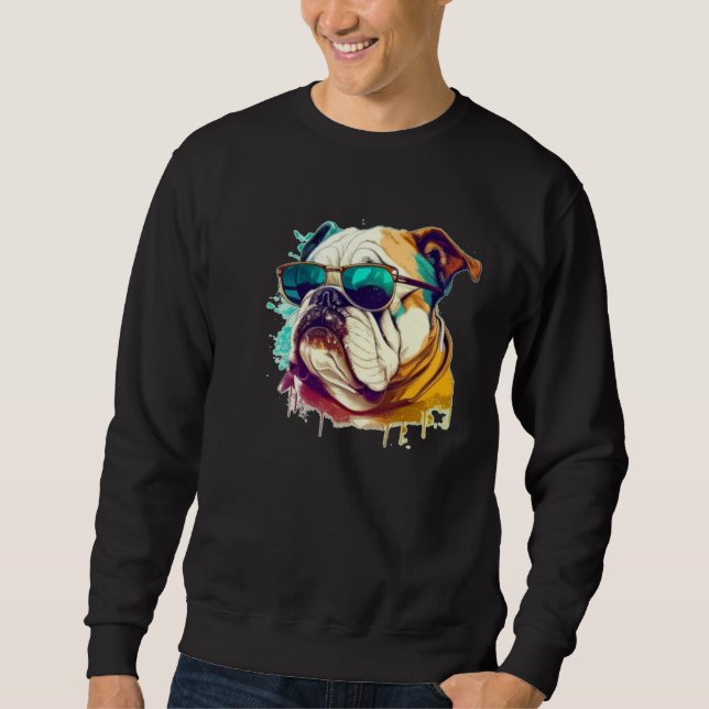 English Bulldog Face with Sunglasses Sweatshirt (Front)