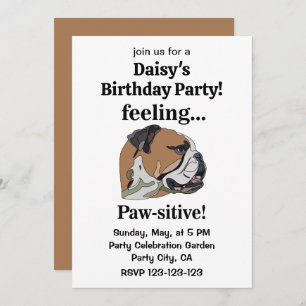 English Bulldog Feeling Pawsitive Birthday Party Invitation