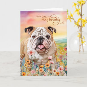 English Bulldog Field of Wildflowers Birthday Card
