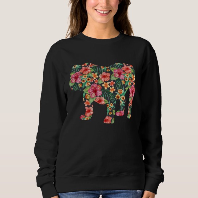 English Bulldog Flower  Dog Silhouette Floral Sweatshirt (Front)