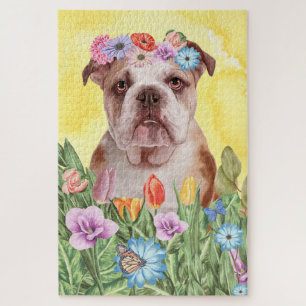 English Bulldog Flowers Jigsaw Puzzle