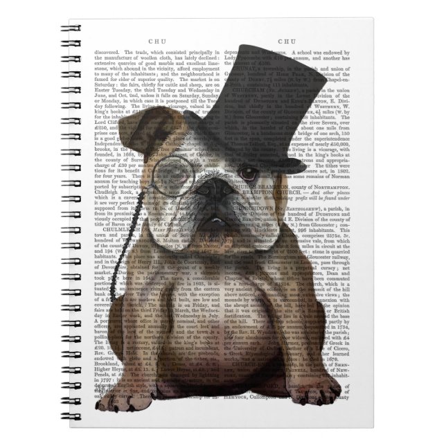 English Bulldog, Formal Hound and Hat Notebook (Front)