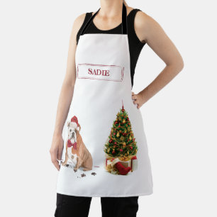 English Bulldog Funny Christmas Dog with Tree Apron