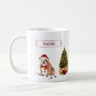 English Bulldog Funny Christmas Dog with Tree Coffee Mug