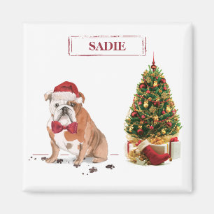 English Bulldog Funny Christmas Dog with Tree Magnet