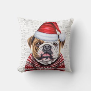 English Bulldog Funny Watercolor Christmas Cushion