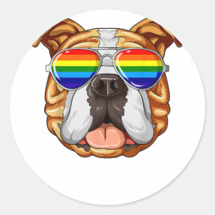 English Bulldog Gay Pride Flag LGBT Rainbow Sungla Classic Round Sticker