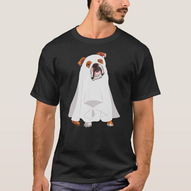 English Bulldog Ghost Pumpkin Halloween Fall Dog L T-Shirt (Front)