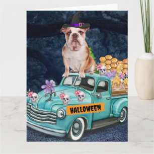 English Bulldog Halloween Truck Scary Night  Card