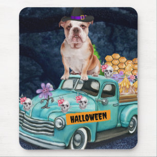 English Bulldog Halloween Truck Scary Night Mouse Pad