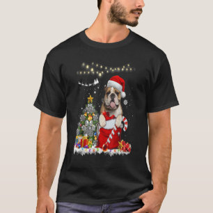 English Bulldog Hat Santa Lights Christmas Ornamen T-Shirt