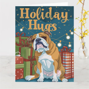 English Bulldog Holiday Hugs Lights Card