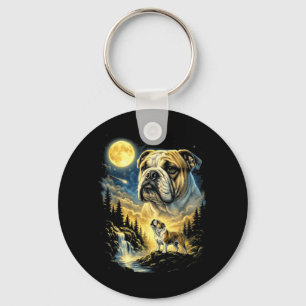 English Bulldog Howling To The Moon Meme Funny 90s Key Ring