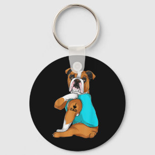 English Bulldog I Love Dad Tattoo Apparel, Dog Dad Key Ring