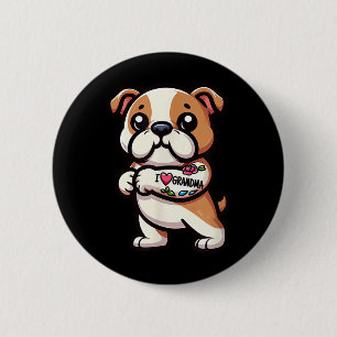 English Bulldog I Love Grandma Funny Dog Tattoo  6 Cm Round Badge