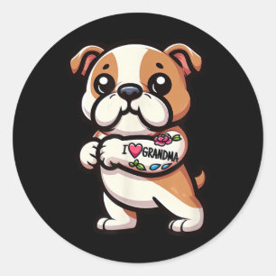 English Bulldog I Love Grandma Funny Dog Tattoo Classic Round Sticker