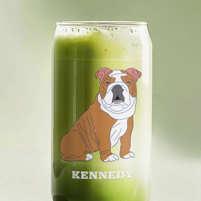 English Bulldog Illustration Personalised Can Glass (Creator Uploaded)
