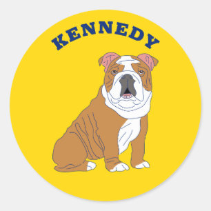 English Bulldog Illustration Personalised Classic Round Sticker