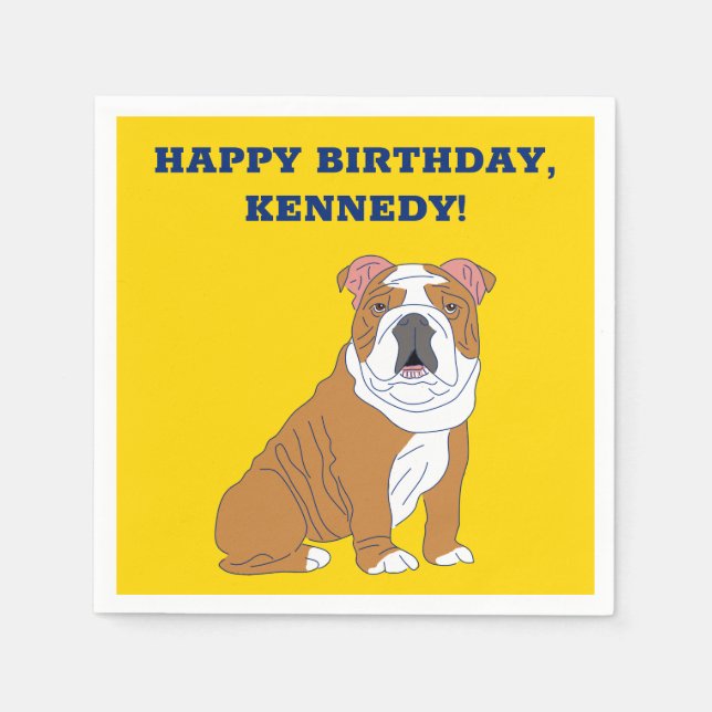 English Bulldog Illustration Personalised Party Napkin (Front)