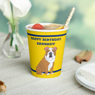 English Bulldog Illustration Personalised Party Paper Cups