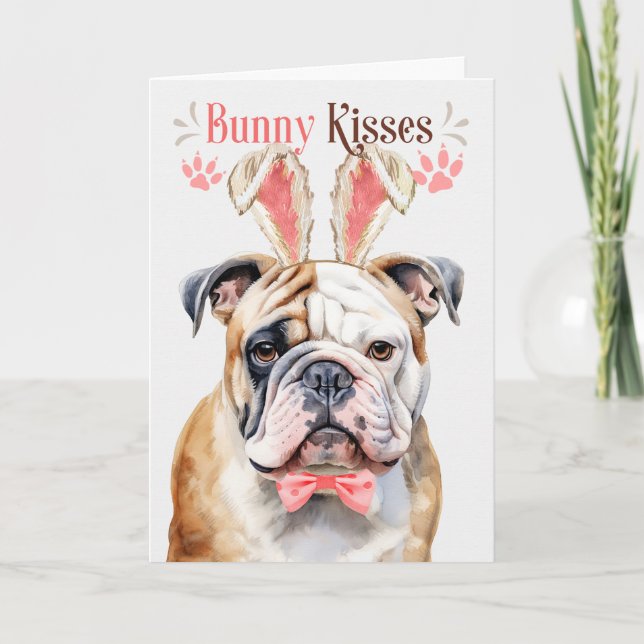 English Bulldog in Bunny Ears for Easter Holiday Card (Front)