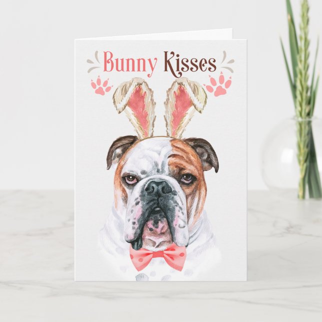 English Bulldog in Bunny Ears for Easter Holiday Card (Front)