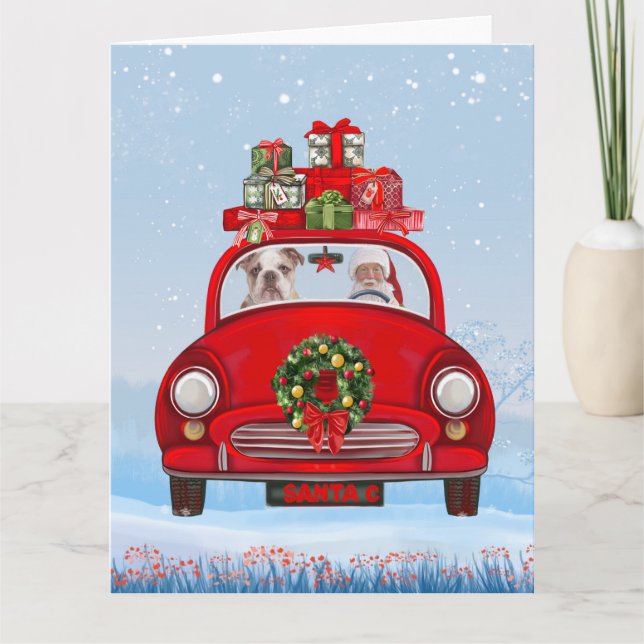 English Bulldog In Car With Santa Claus  Card (Front)