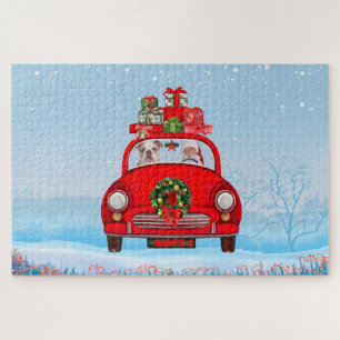 English Bulldog In Car With Santa Claus  Jigsaw Puzzle