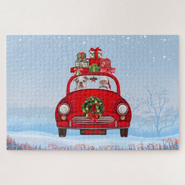 English Bulldog In Car With Santa Claus  Jigsaw Puzzle (Horizontal)