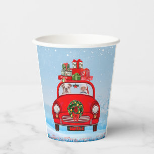 English Bulldog In Car With Santa Claus  Paper Cups