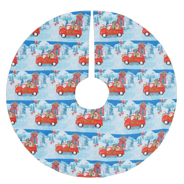 English Bulldog in Christmas Delivery Truck Snow Brushed Polyester Tree Skirt (Front)