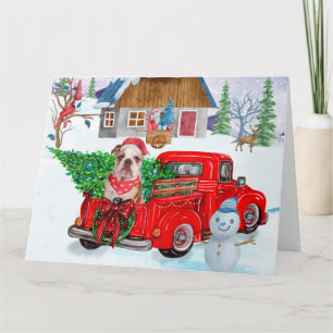 English Bulldog In Christmas Delivery Truck Snow  Card