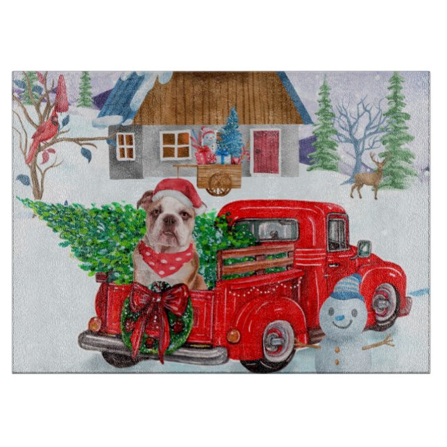 English Bulldog In Christmas Delivery Truck Snow Cutting Board (Front)
