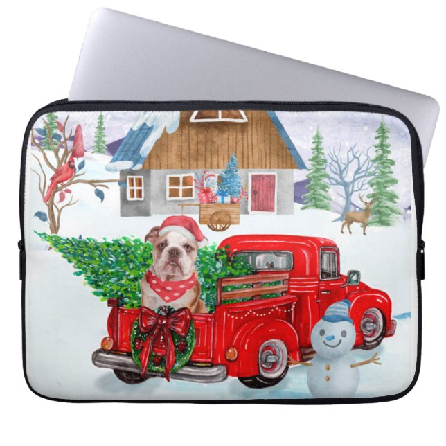English Bulldog In Christmas Delivery Truck Snow Laptop Sleeve (Front)