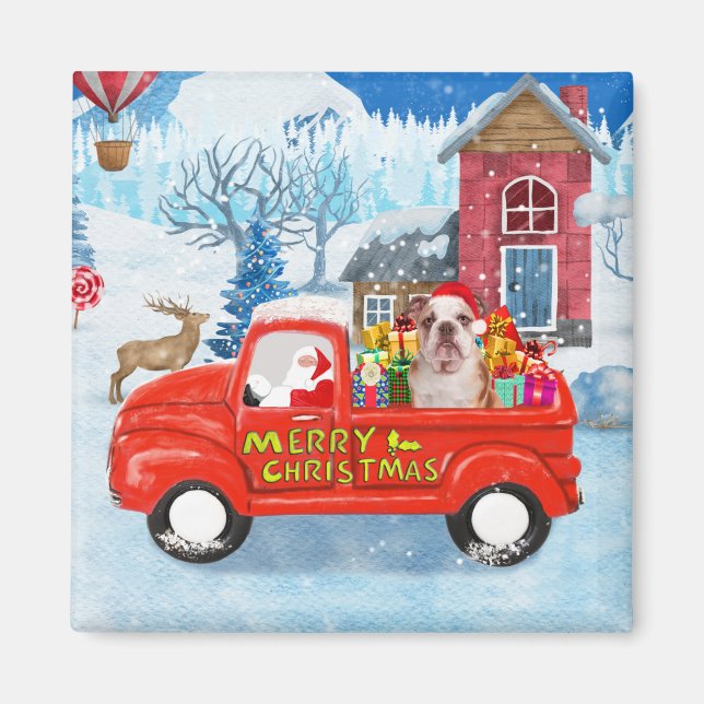 English Bulldog in Christmas Delivery Truck Snow Magnet (Front)