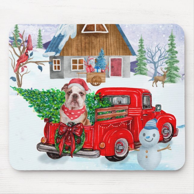 English Bulldog In Christmas Delivery Truck Snow Mouse Pad (Front)