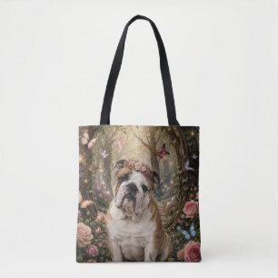 ENGLISH BULLDOG IN ENCHANTED FOREST TOTE BAG