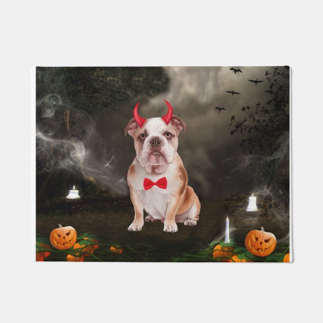 English Bulldog in Halloween Costume Doormat (Front)