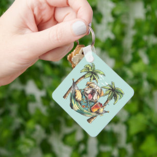 English Bulldog In Hawaiian Top Key Ring