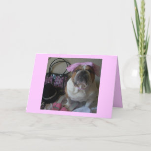 English Bulldog in Pink Birthday card