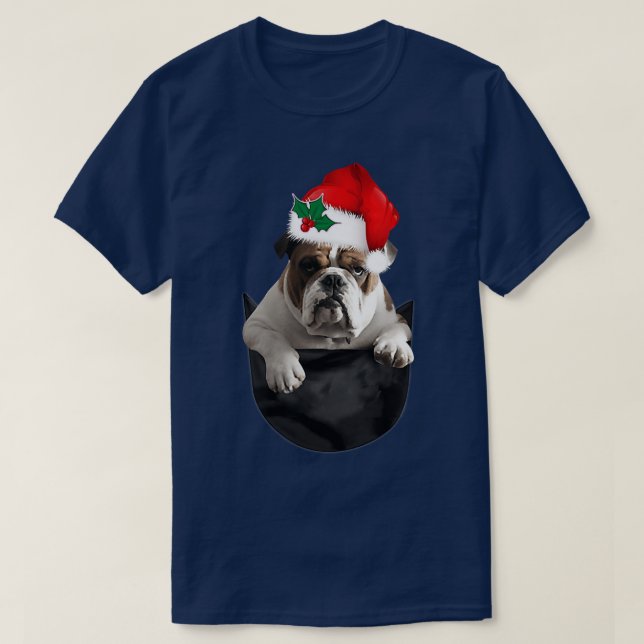 English Bulldog in Pocket Dog Christmas T-Shirt (Design Front)