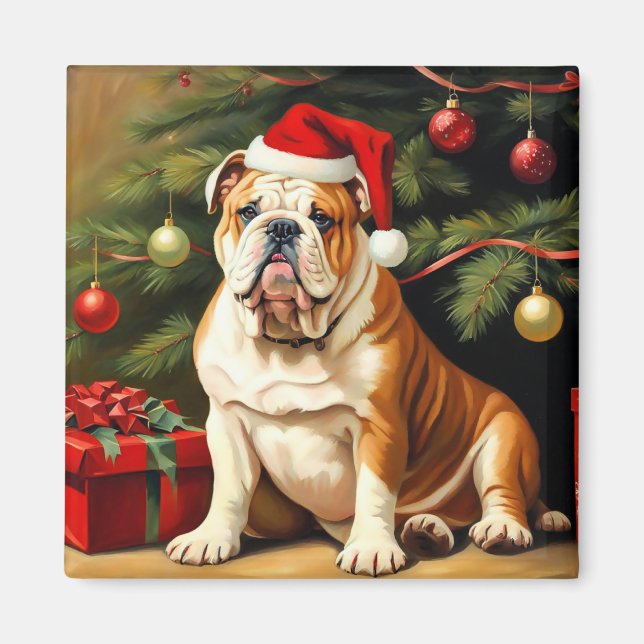 English Bulldog in Santa hat, Magnet (Front)