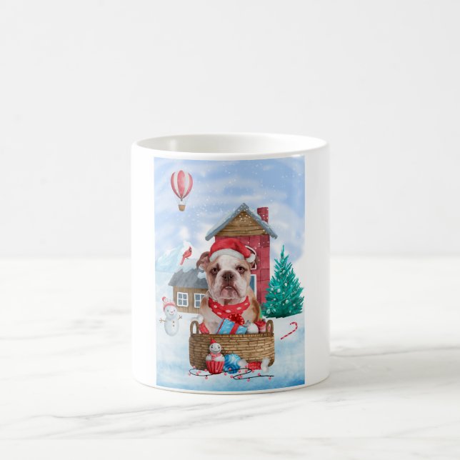 English Bulldog In snow Christmas Dog House Coffee Mug (Center)