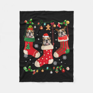 English Bulldog In Sock Christmas Santa X-mas Dog Fleece Blanket