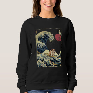 English Bulldog Japanese Kanagawa Wave  Surf Dog Sweatshirt