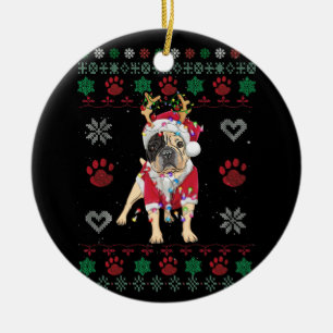 English Bulldog Lights Santa Ugly Christmas Ceramic Ornament