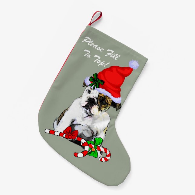 English Bulldog Merry Christmas Small Christmas Stocking (Front (Hanging))