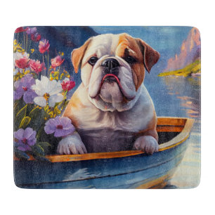 English Bulldog on a Paddle: A Scenic Adventure Cutting Board