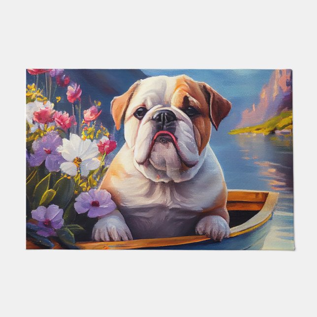 English Bulldog on a Paddle: A Scenic Adventure Doormat (Front)