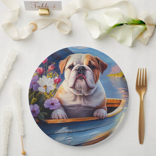 English Bulldog on a Paddle: A Scenic Adventure Paper Plate (Wedding)